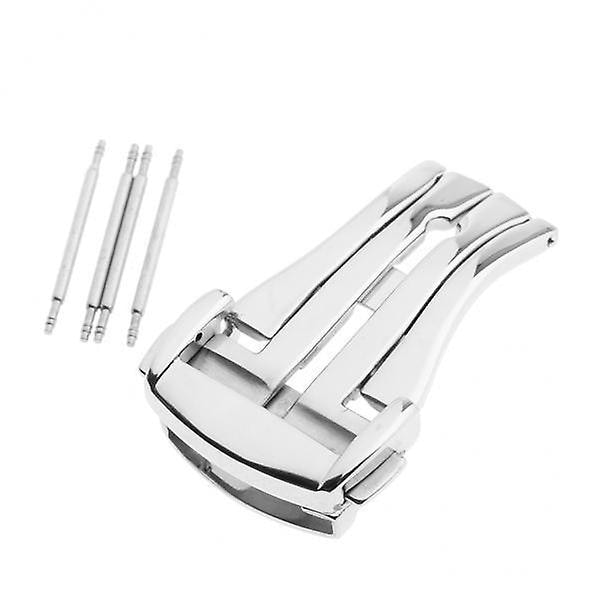 2x Rostfritt Stål Tryck Vik Lås Spänne Klockarmband Silver-16mm