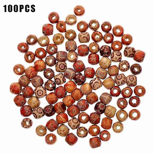 100 st träpärlor med stora hål, blandade färger, för makramé, DIY-hantverk och smyckestillverkning