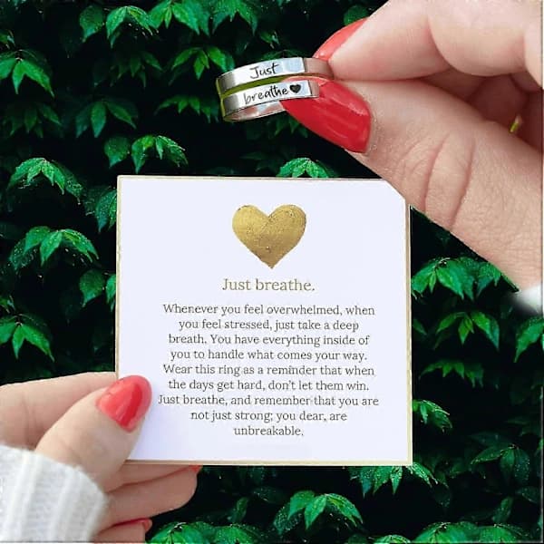 Just Breathe-ring for kvinner, justerbar hjertering, spiralvridd helbredelsesring i rustfritt stål, inspirerende og inderlig gave Sølv One Siz...