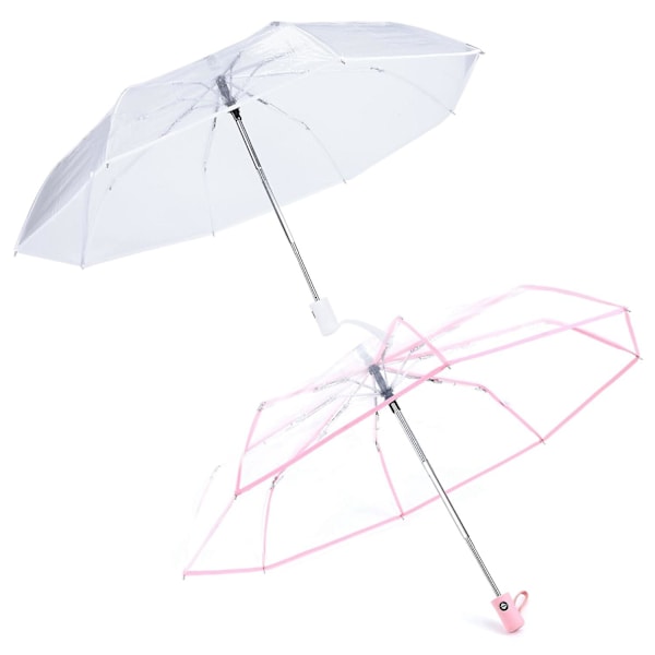 TS-2 stk. Transparent Automatisk Paraply Regn Kvinder Mænd Sol Regn Auto Paraply Kompakt Foldbar Vindtæt