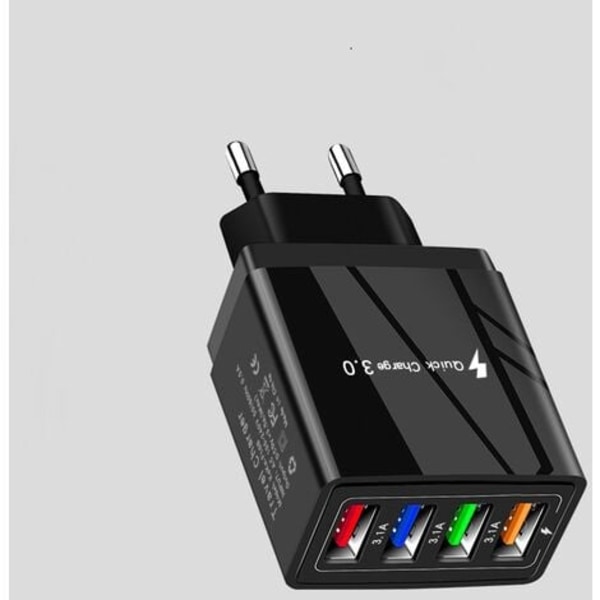 TS-Multi USB-oplader 15W 4 USB-porte Vægoplader Strømadapter USB-opladningsstik Rejseopladningshoved Oplader til