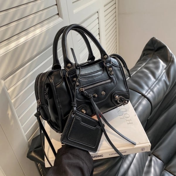 Vintage Taske Kvinder Ny Luksus Kvalitet Blødt Læder Håndtaske Kvinde Casual Damer Skulder Shopping Pakke Mobiltelefon Taske Pige Sort 24x15x8 cm