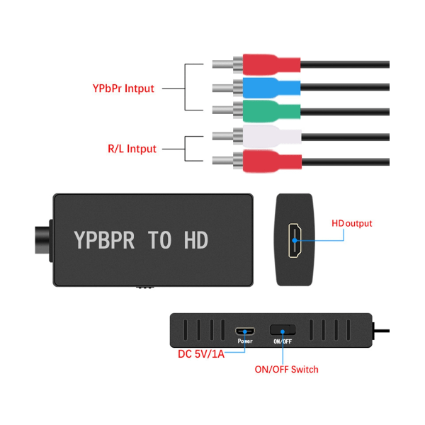 1080P komponentti HDMI-yhteensopivaan muuntaja YPBPR RGB + R/L ääni HDMI-yhteensopivaan adapteri 5RCA HDMI-yhteensopivaan 1PC