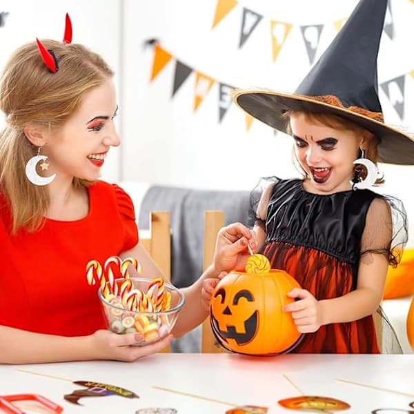 Halloween Måneøreringe, Kat på Månen Hængeøreringe Akryl Stilfulde Søde Dyr Måne Stjerne Krogøreringe Gave