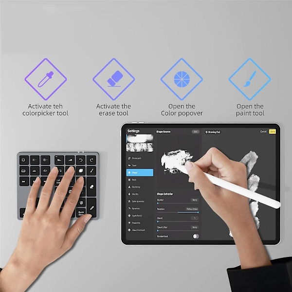 TS-Bluetooth-näppäimistö taustavalaistulla Procreate-numeronäppäimistöllä, ladattava näppäimistö piirustus-oikoteitä varten Grapille