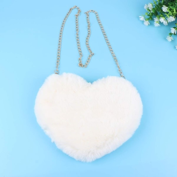 Mobilveske Plysj hjerteformet crossbody-veske med kjede Søt fluffy skulderveske for damer - Perfekt