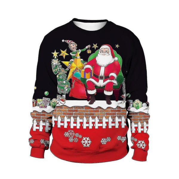 Jultröja Vinter Höst Crew Neck Toppar Sweatshirt Med Ren Santa Printed Santa Claus 2XL