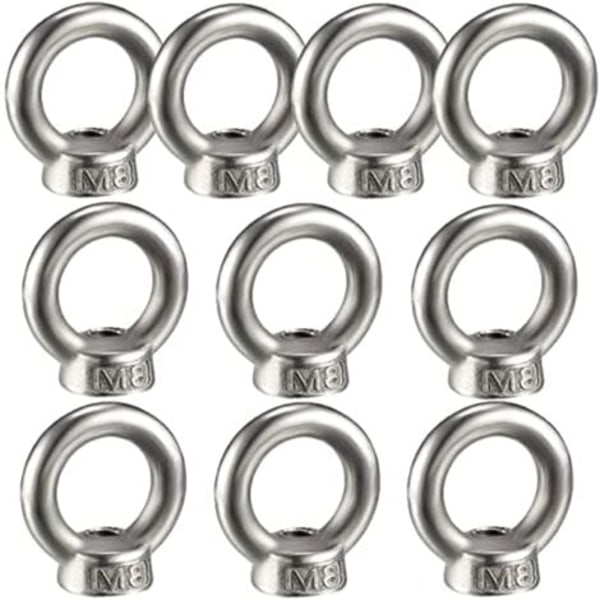 TS-10PCS Løfteøye mutter, hunn ringmutter for løfting av rustfritt stål 304, 10-pakning, M8