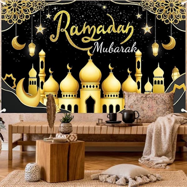 Ramadan Mubarak Baggrund, 180x110cm Ramadan Baggrund Eid Mubarak Banner Eid