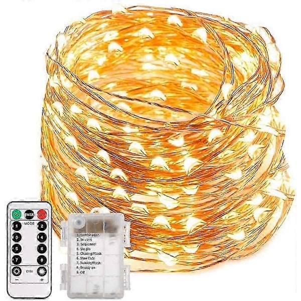Ljusslinga batteri ECOWHO 10,5M 100 LED varmvit batteridriven ljusslinga med fjärrkontroll Timer IP65 vattentät ljusslinga för utomhus I