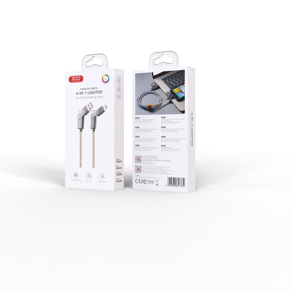 XO-kaapeli NB276 4-in-1 USB-C - Lightning + USB - USB-C 60W 1,0m harmaa