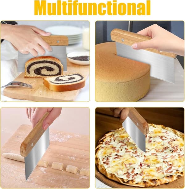 Deigskrapesett, deigkutter i rustfritt stål med trehåndtak, for hjemmebaking, brød, pizza og kake, 2-delt 15 cm