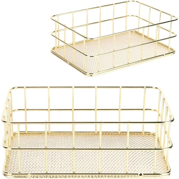 Opbevaringskurve i guld, Guldmetalkurv Multifunktionel Gylden Jernopbevaringskurv Trådnet Skrivebordsopbevaringsorganisator, 24*16*6.6CM