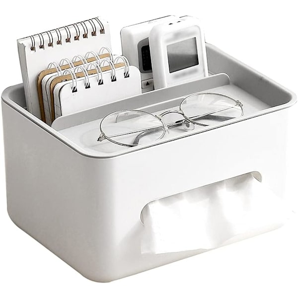 Rectangular Tissue Box Holder with Storage, Multifunctional Tissue Box Holder, Facial Tissue Storage Organizer