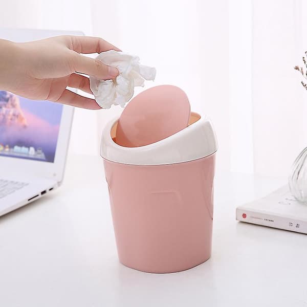 3 Mini Plastic Trash Cans, Small Desktop Waste Bin with Rotating Lid, for Home, Office, Kitchen, Dressing Table, Bedroom, Bathroom (Blue+Green+Pink)