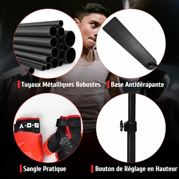 COSTWAY Boxningsboll Boxsäck med Justerbar Höjd 85-130CM, Pump och Boxhandskar Ingår, för Barn Över 8 År.