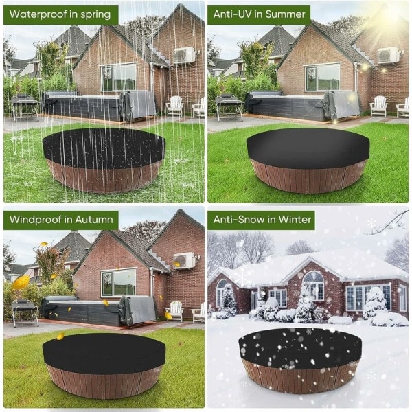 Vandafvisende rundt udendørs badekar spa-låg, vandtæt spa-låg, UV-bestandig vindafvisende pool badekar låg, sort, 200×30cm