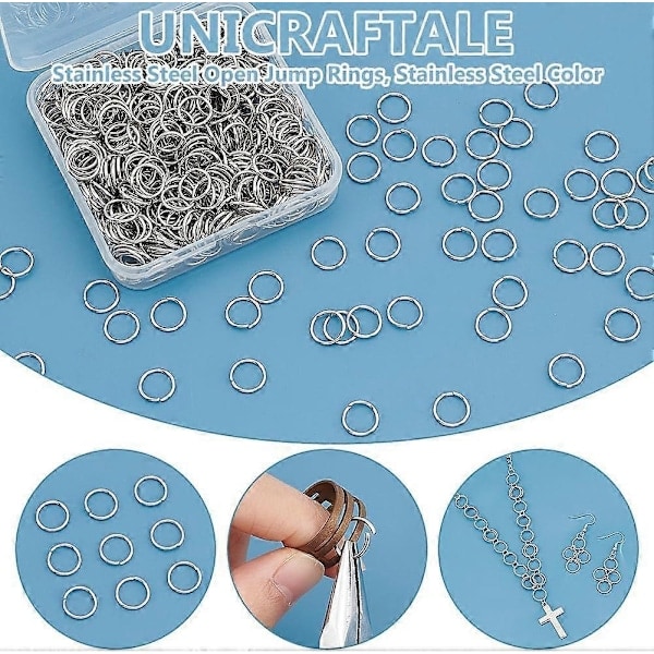 500 stk. 10 mm Åbne Springringe 18 Gauge Rustfrit Stål Runde Springringe Smykketilbehør til DIY Armbånd - Perfekt