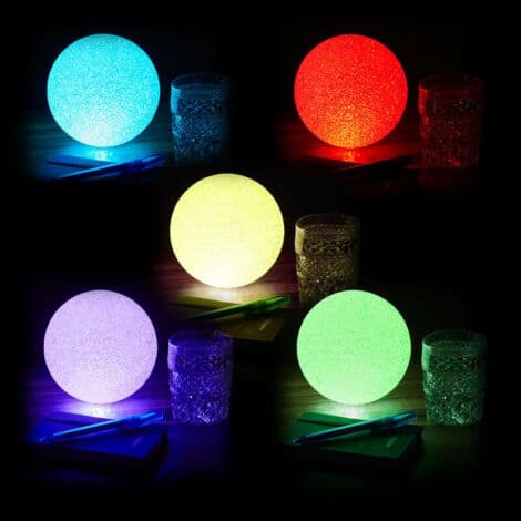 LED kuglelampe, farveskift, batterier, trådløs, indendørs, lysende kugle d. 15 cm, hvid