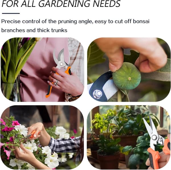 Trädgårdssekatör set om 3, vassa blad i rostfritt stål med TPR-grepp, säkerhetslås för rosor, grenar och bonsai