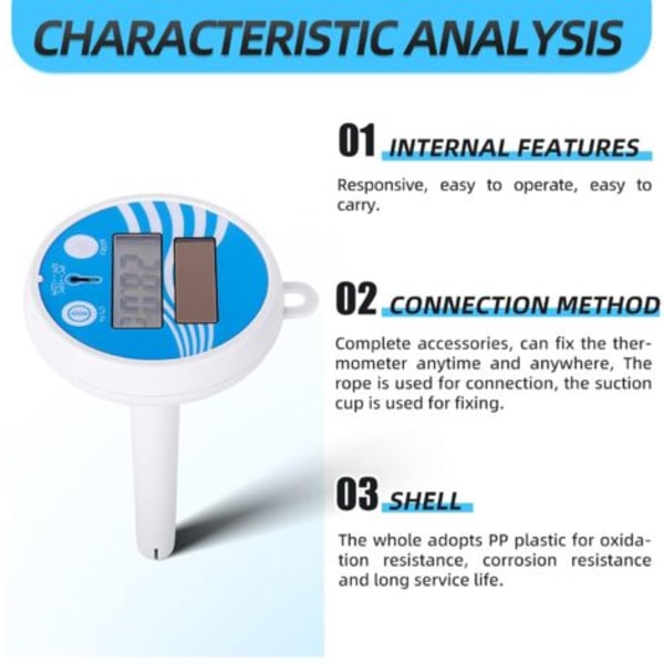 Digital solcellspooltermometer, flytande pooltermometer, okrossbar pooltermometer för inomhus- och utomhuspooler, spa