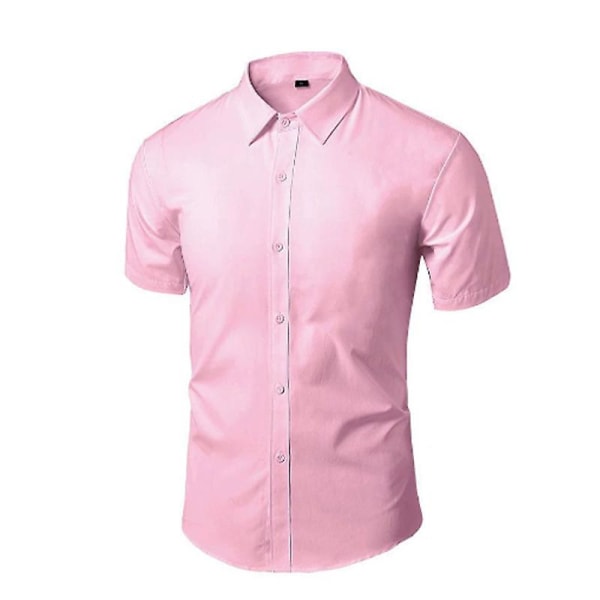 Sommarskjorta för män Daily Casual Vita skjortor Kortärmade Button Down Slim Fit Man Social Blus 4xl 5xl Pink XXL 71kg-78kg