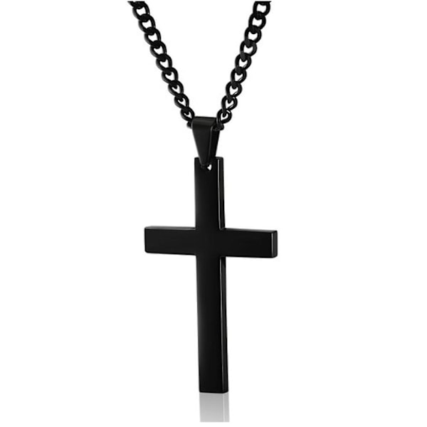 TS-Vintage Kors Hängsmycke Halsband Rostfritt Stål Svart Kedja Hängsmycke Herrhalsband (60cm)