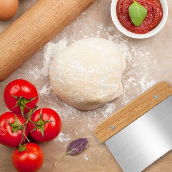 Deigskrapesett, deigkutter i rustfritt stål med trehåndtak, for hjemmebaking, brød, pizza og kake, 2-delt 15 cm