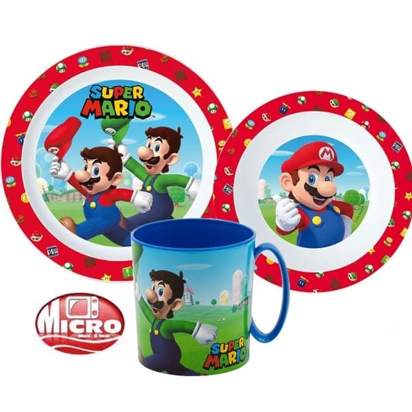 Super Mario tallerkener og krus sæt, mikropartikelsæt med 350 ml krus