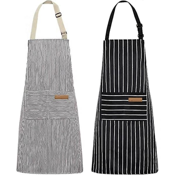 2-pack Kitchen Aprons, Adjustable Soft Chef Apron with 2 Pockets for Men Women (Black/Brown Striped)