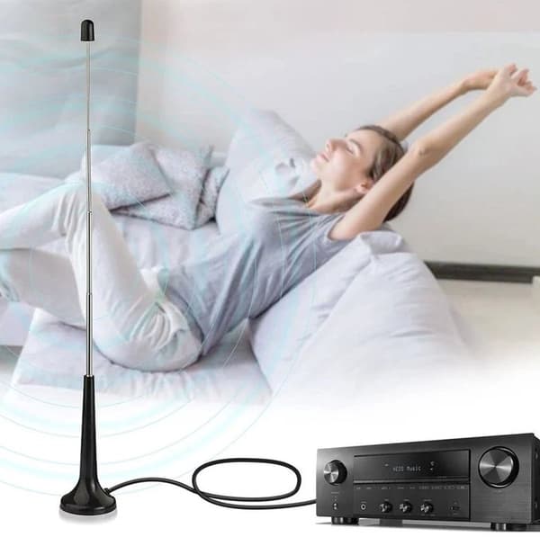 DAB FM-radioantenne med magnetisk base, 3 adaptere og 3 m forlængerkabel til indendørs HiFi-systemer, sort