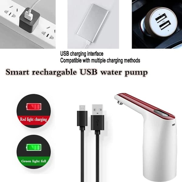 Uppgraderad Vattenflaskpump, USB-laddningsbar Vattenflaskpump Dricksvattenpump, 2-5 Gallon Universal Bärbar Elektrisk Vattendispenser