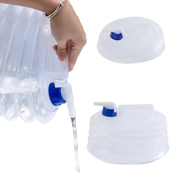 5L Vikbar Vattendunk med Kran / Vattenpåse - Vattenbehållare Transparent 1-pack