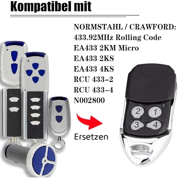 Crawford EA433 2KS/4KS Käsilähetin - 2 kpl - 433,92MHz Liukukoodi Kaukosäädin