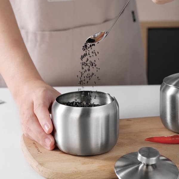 tsts--Sukkerskåle i rustfrit stål - Sæt med 2 sukkerskåle med låg til salt, sukker, kaffe og te