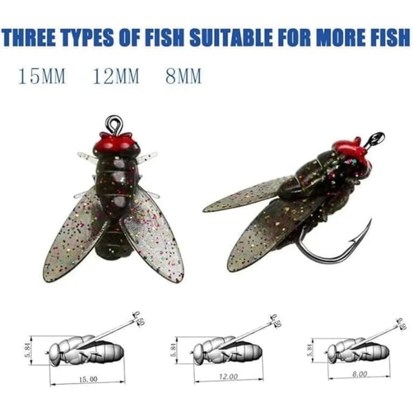 Bionisk fluestang (20 stk), 2024 nytt fluestang med mykt agn, fisketiltrekkende fiskeredskap, liten fluestang 12mm