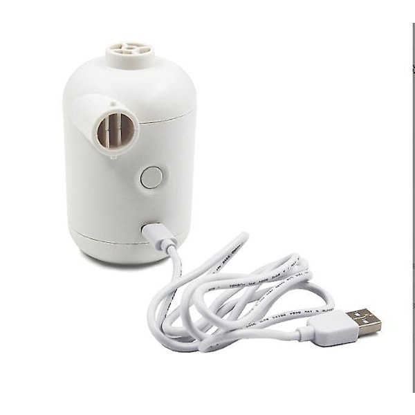 Vit - Elektrisk luftpump, Mini bärbar USB elektrisk luftpump, Campinguppblåsning och snabb tömning, 4 uppblåsningsmunstycken, Lämplig för madrasser /