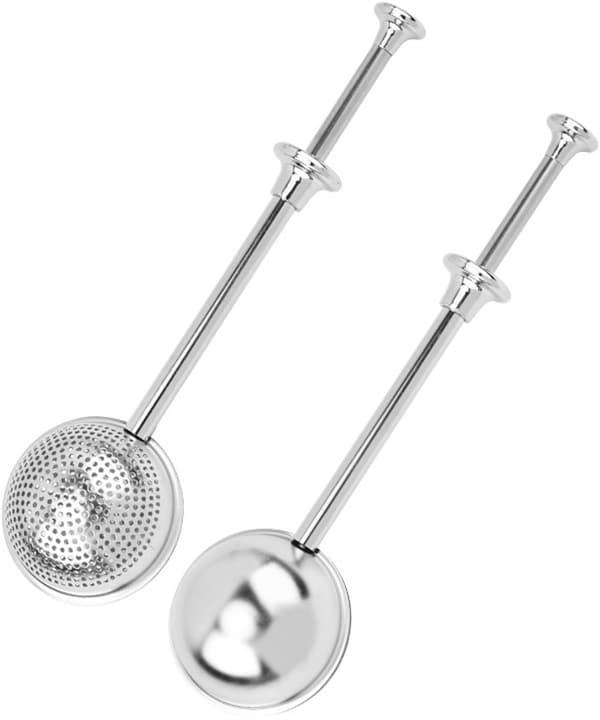 Te-infuser si, sæt med 2, 304 rustfrit stål finmasket med lange håndtag, til tekopper, tekander og køkkenbrug, sølv