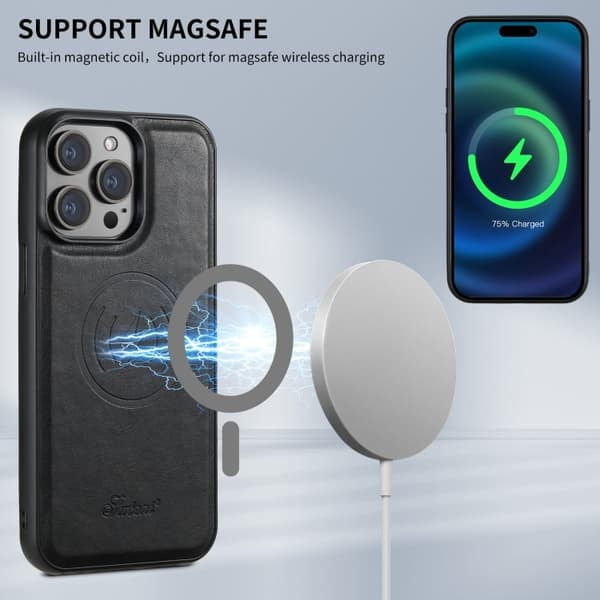 TS Konstläderskal med MagSafe Korthållare för iPhone 16 Pro - Svart