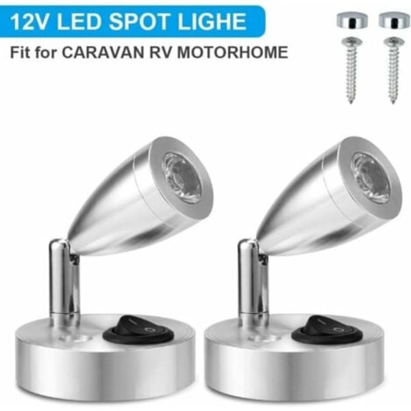 12V LED Spot Läslampa Justerbar Strömbrytare Varmt Ljus för Husbil Båt Led Interiörlampa (2 ST) (A-ON/OFF Strömbrytare) [Energiklass A]