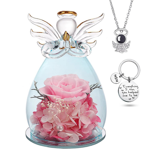 Glasrose med englefigurer, valentinsgave til hende, rosenblomst englegaver, tak mor-gaver