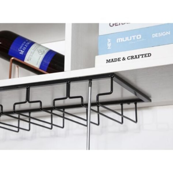 TS-Support Opphengt Glassholder, Vinglassholder i Metall, Oppbevaring av Glass Under Skap (4 Rader, Svart)