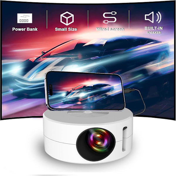 Projektor, 2023 Uppgraderad Miniprojektor, 9500 Lumen Multimedia Hemvideoprojektor, Full Kabelansluten Telefon med Samma Skärm
