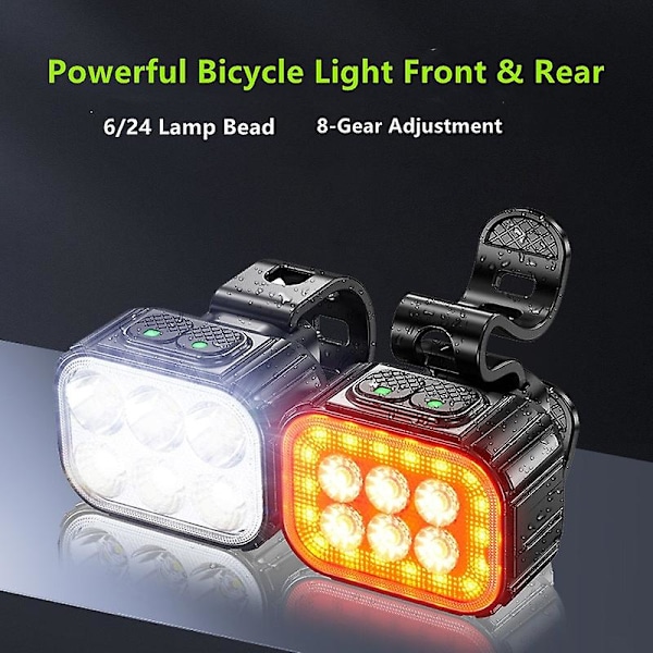 Sykkellykt Foran og Bak LED Oppladbar Lampe Mtb Sykkellys Baklykt