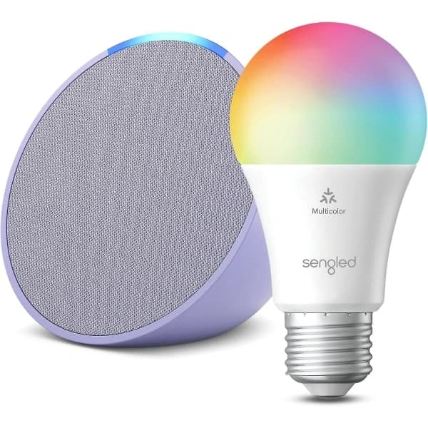 Echo Pop Lavendelblomma med gratis Sengled Smart Color-lampa