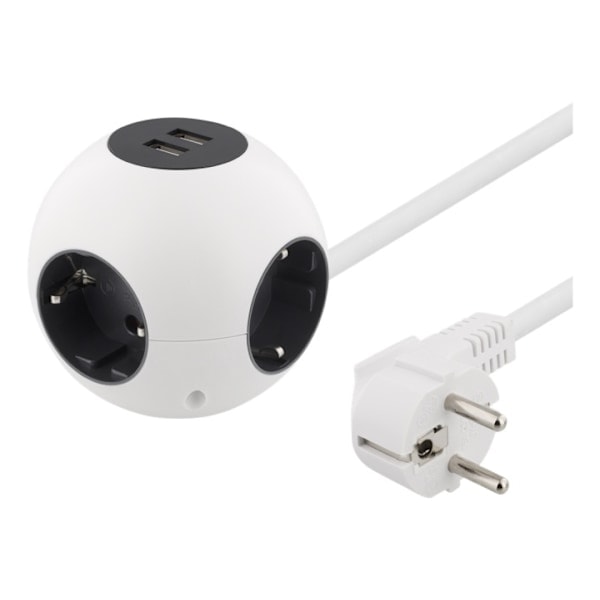 DELTACO Kuution muotoinen jatkojohto, 2xUSB-A 5V 2,1A, 4xCEE 7/4, 1xCEE 7/7, valkoinen 350