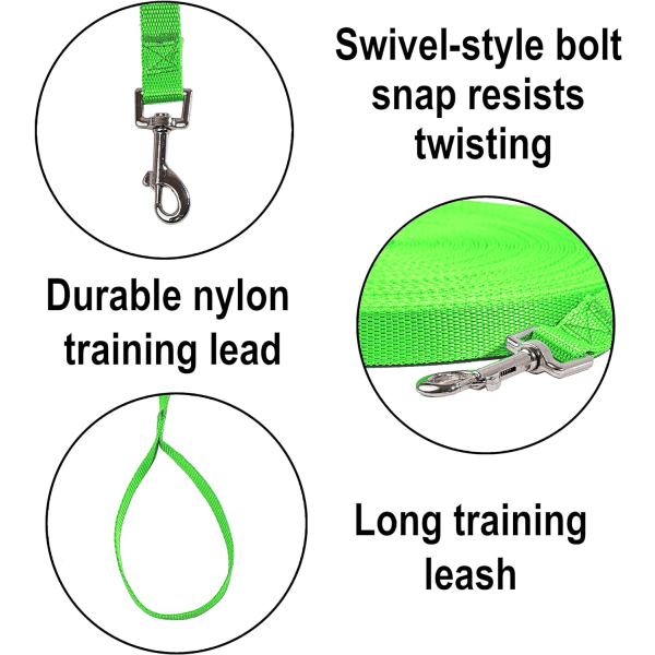 Agility Hund/Valp Lydighet Innkalling Treningskobbel - Treningsline - Perfekt for trening, lek, camping eller hage (6 meter, grønn)