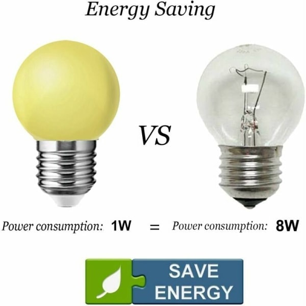 10 st E27 LED färgade glödlampor 1W färgglada lampor 100LM Energisnål färglampa 360° vinkel, röd, gul, blå, grön och rosa [Energiklass A]...