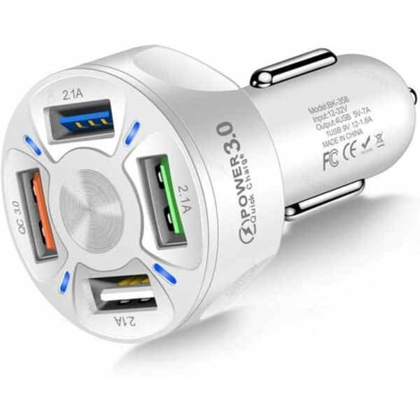 TS-USB-autolaturi, 4-in-1 autolaturisovitin 7A 35W nopea USB-latauslaite LED-valolla maastoajoneuvoille