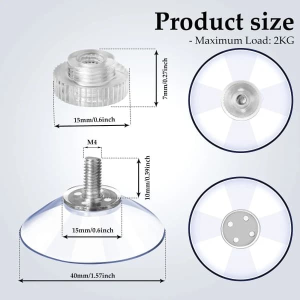 12 stora sugproppar plast sugproppar transparenta antikollisionssugproppar gummiskruvmutter metall sugpropp stark (40M5-10)